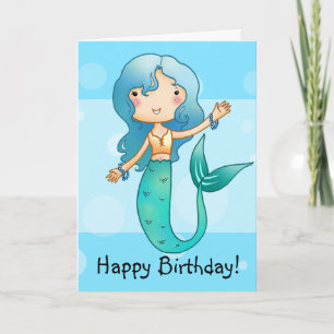 Cartoon Cheerful Mermaid-verjaardagskaart Kaart