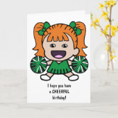 Cartoon Cheerleader Verjaardag Kaart voor meisjes (Gele Bloem)