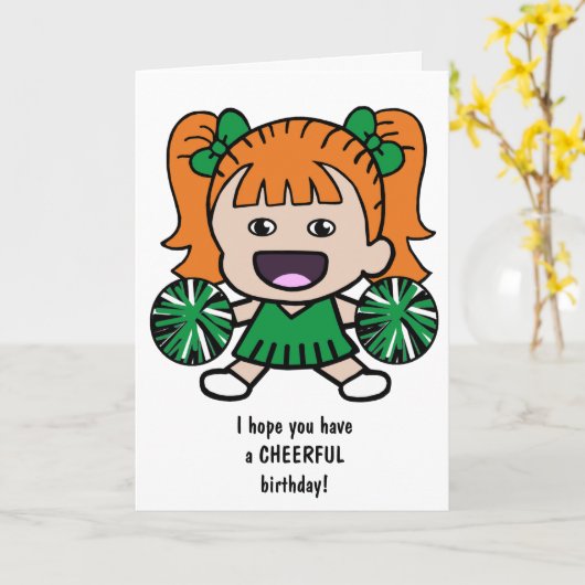Cartoon Cheerleader Verjaardag Kaart voor meisjes (Gele Bloem)