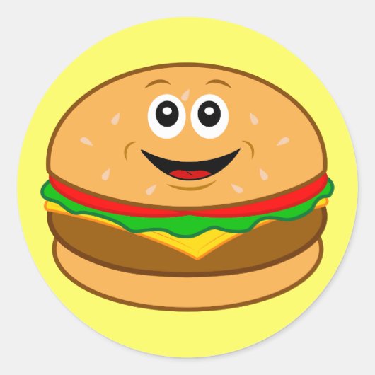 Cartoon Cheeseburger Ronde Sticker (Voorkant)