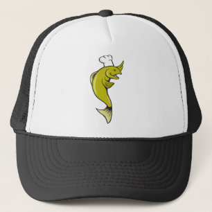 Cartoon Chef Baker Cook Trout Fish Trucker Pet
