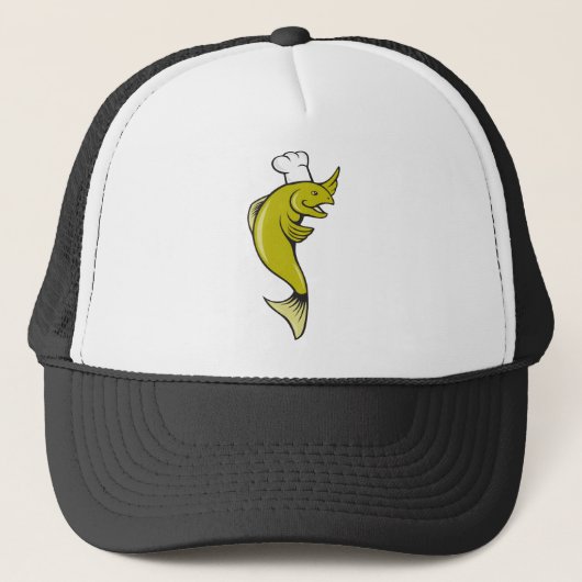 Cartoon Chef Baker Cook Trout Fish Trucker Pet (Voorkant)