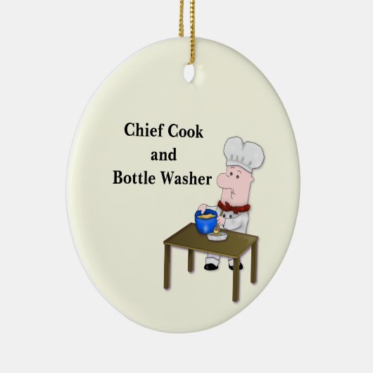Cartoon Chef, "Chief Cook and Bottle Washer" Keramisch Ornament (Rechts)