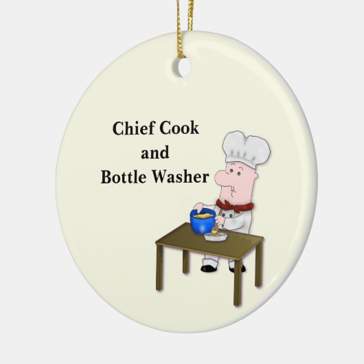 Cartoon Chef, "Chief Cook and Bottle Washer" Keramisch Ornament (Links)
