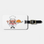 Cartoon Chef Holding Roast Turkije Bagagelabel (Voorkant horizontaal)