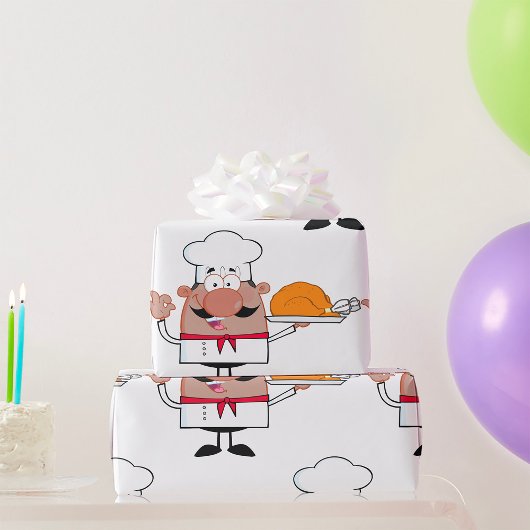 Cartoon Chef Holding Roast Turkije Cadeaupapier