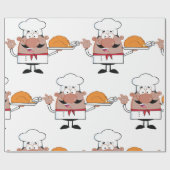 Cartoon Chef Holding Roast Turkije Cadeaupapier (Vlak)