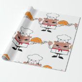Cartoon Chef Holding Roast Turkije Cadeaupapier (Uitgerold)