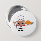 Cartoon Chef Holding Roast Turkije Ronde Button 7,6 Cm (Voorkant /achterkant)