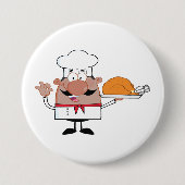 Cartoon Chef Holding Roast Turkije Ronde Button 7,6 Cm (Voorkant)