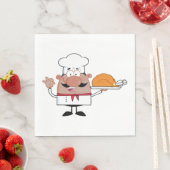 Cartoon Chef Holding Roast Turkije Servet (Insitu)