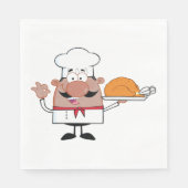 Cartoon Chef Holding Roast Turkije Servet (Voorkant)