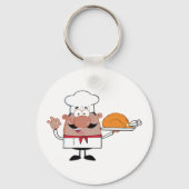 Cartoon Chef Holding Roast Turkije Sleutelhanger (Voorkant)