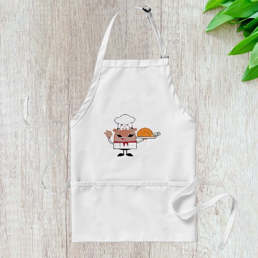 Cartoon Chef Holding Roast Turkije Standaard Schort