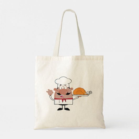Cartoon Chef Holding Roast Turkije Tote Bag (Achterkant)