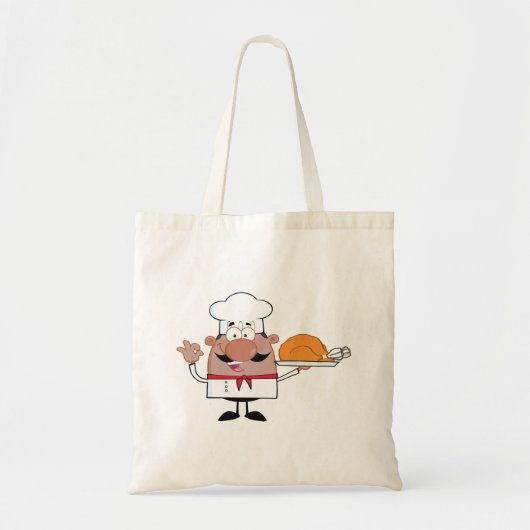Cartoon Chef Holding Roast Turkije Tote Bag (Voorkant)
