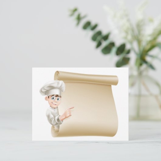 Cartoon chef-kok en menu (Staand voorkant)