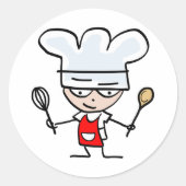 Cartoon chef-stickers ronde sticker (Voorkant)