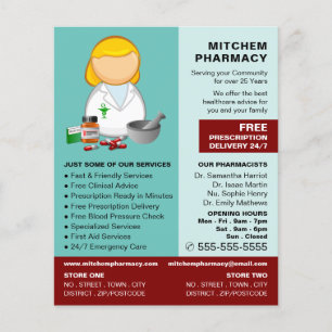 Cartoon Chemist, Farmacie, Adverteren apothekers Flyer