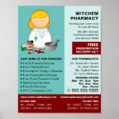 Cartoon Chemist, Farmacie, Adverteren apothekers Poster (Voorkant)