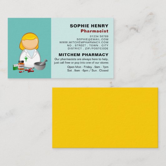 Cartoon Chemist, Farmacie, apothekers Visitekaartje (Voorkant / Achterkant)