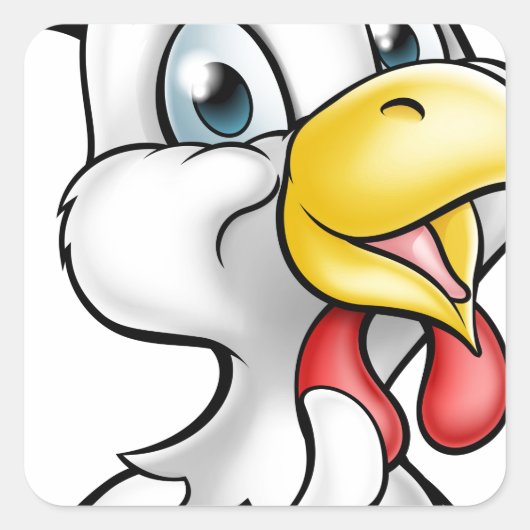 Cartoon Chicken Rooster Vierkante Sticker (Voorkant)