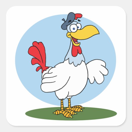 Cartoon Chicken Vierkante Sticker (Voorkant)