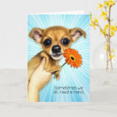 Cartoon Chihuahua Puppy Kaart (Gele Bloem)