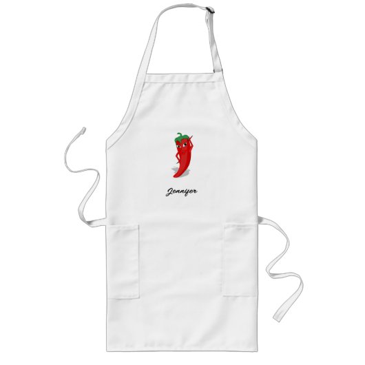 Cartoon chili peper met aangepaste naam lang schort (Voorkant)