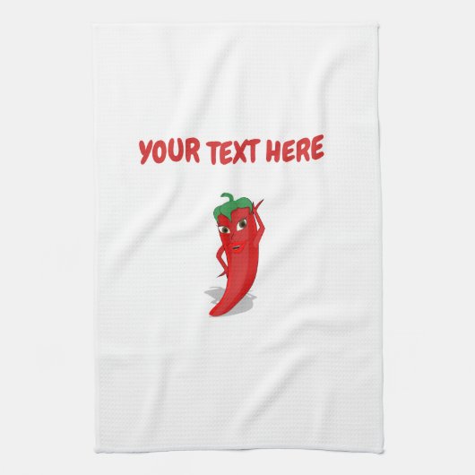 Cartoon Chili Pepper met aangepaste tekentetektowe Theedoek (Verticaal)