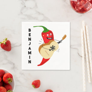 Cartoon Chili Pepper Spelen Gitaar Gepersonaliseer Servet