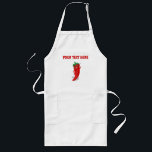 Cartoon Chili Pepper With Custom Text Lang Schort<br><div class="desc">Cute cartoon style pepper with personalized text. Custom aprons.
Gift idea for spicy food lovers.</div>