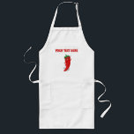 Cartoon Chili Pepper With Custom Text Lang Schort<br><div class="desc">Cute cartoon style pepper with personalized text. Custom aprons.
Gift idea for spicy food lovers.</div>