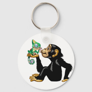 Cartoon chimpansee met chameleon sleutelhanger