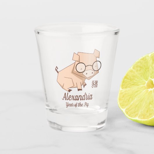 Cartoon Chinees Jaar van de Varkens Shot Glas (Voorkant)