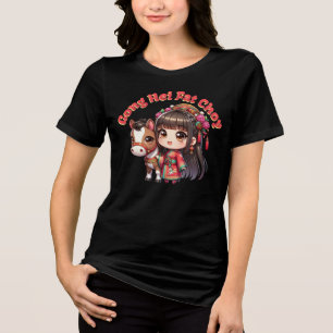 Cartoon Chinees Nieuwjaar Paard en Meisje Tri-Blend Shirt