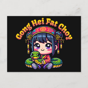 Cartoon Chinees Nieuwjaar Slang en Meisje Briefkaart