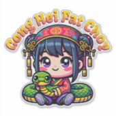 Cartoon Chinees Nieuwjaar Slang en Meisje Sticker (Voorkant)