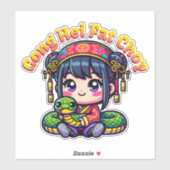 Cartoon Chinees Nieuwjaar Slang en Meisje Sticker (Vel)