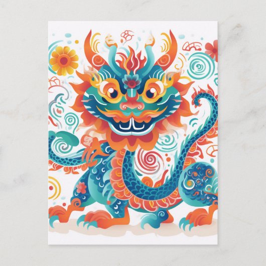 Cartoon Chinese Draak Briefkaart (Voorkant)