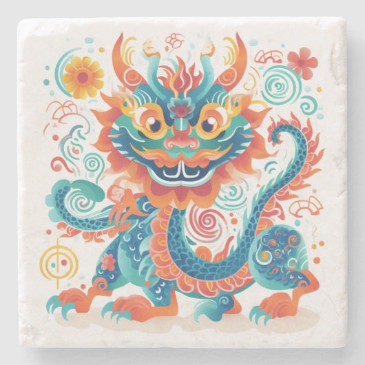 Cartoon Chinese Dragon Wall Art Stenen Onderzetter (Voorkant)