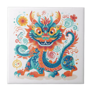Cartoon Chinese Dragon Wall Art Tegeltje