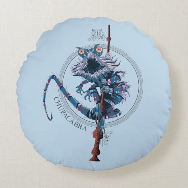 Cartoon Chupacabra & Ouder Wand Rond Kussen (Voorkant)