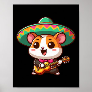 Cartoon Cinco de Mayo Hamster Mariachi Gitaar Mexi Poster