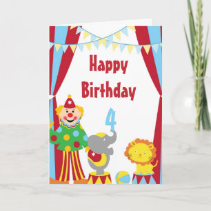 Cartoon Circus Clown and Animals Birthday Card Kaart