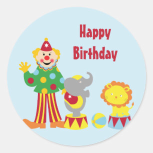Cartoon Circus Clown en Dieren Verjaardag Stickers