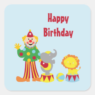 Cartoon Circus Clown en Dieren Verjaardag Stickers