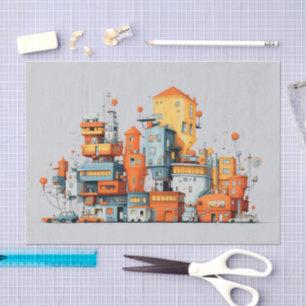 Cartoon City - Geanimeerde Urban Grey Achtergrond Tissuepapier