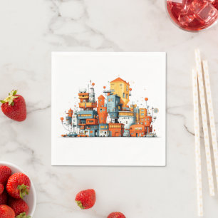 Cartoon City Kleurrijke servetten - Geanimeerde Ur