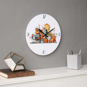 Cartoon City Kleurrijke Urban Clock – Geanimeerde  Grote Klok